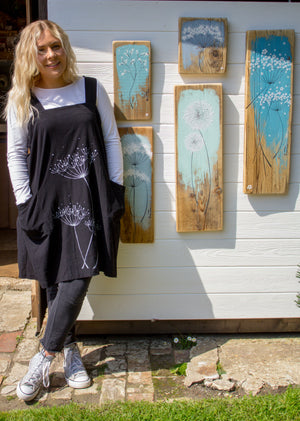 Aprons- Black with light grey screen printed Cow Parsley design