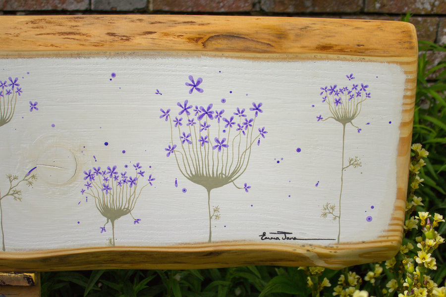 XXL Agapanthus white live edge wood painting close up