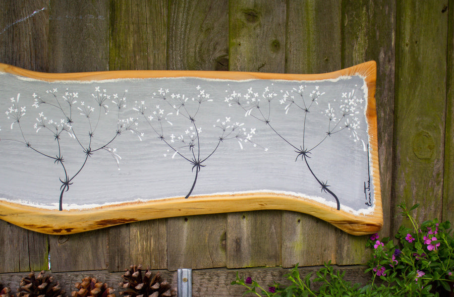 XXL Hedge Bedstraw light grey live edge wood painting close up