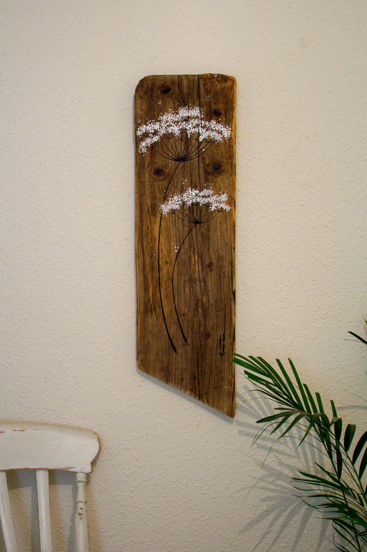 Large Cow Parsley large flower heads natural reclaimed wood painting